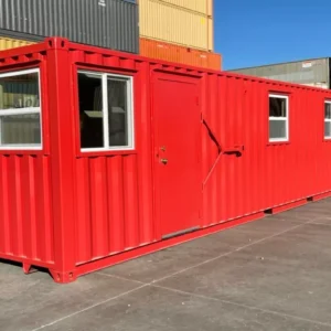 40FT Modified Shipping Container Office – 800 Sq Ft, Red, w/ Bathroom & Storage